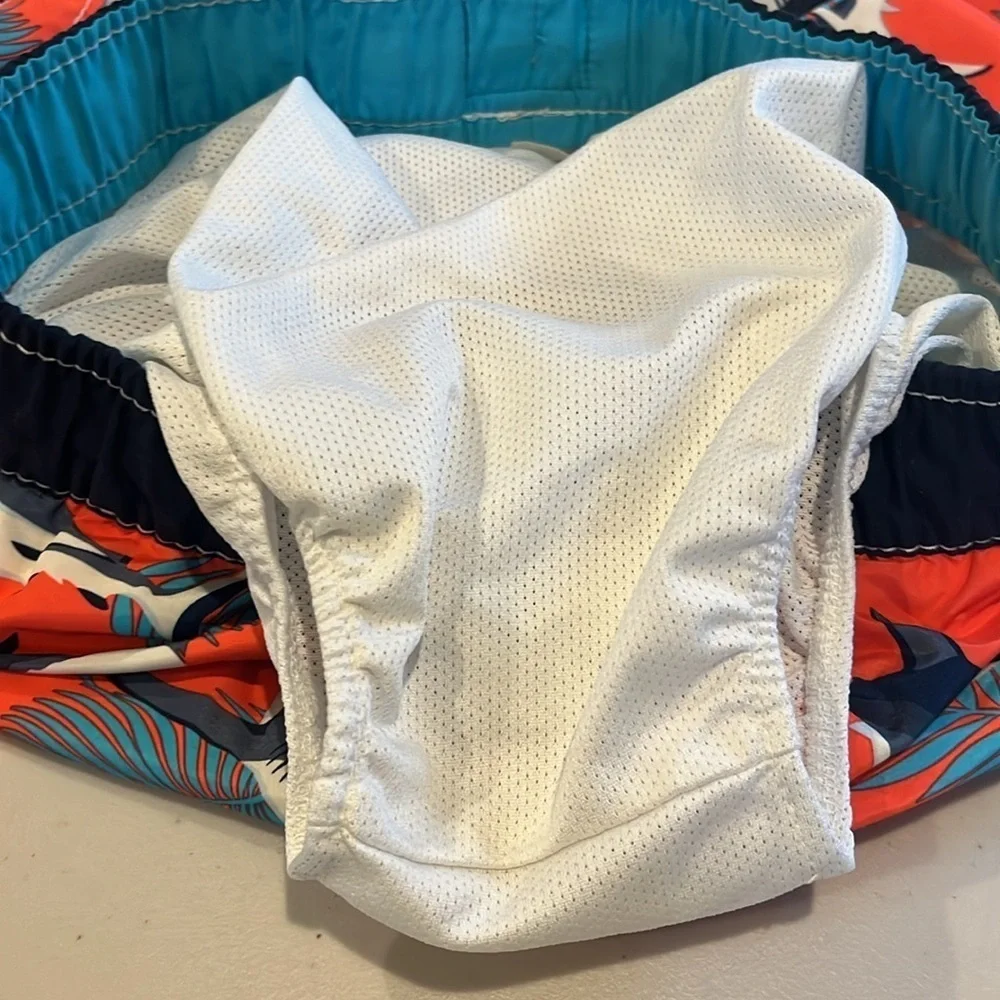 GAP Boys Red Shark Print Swim Trunks